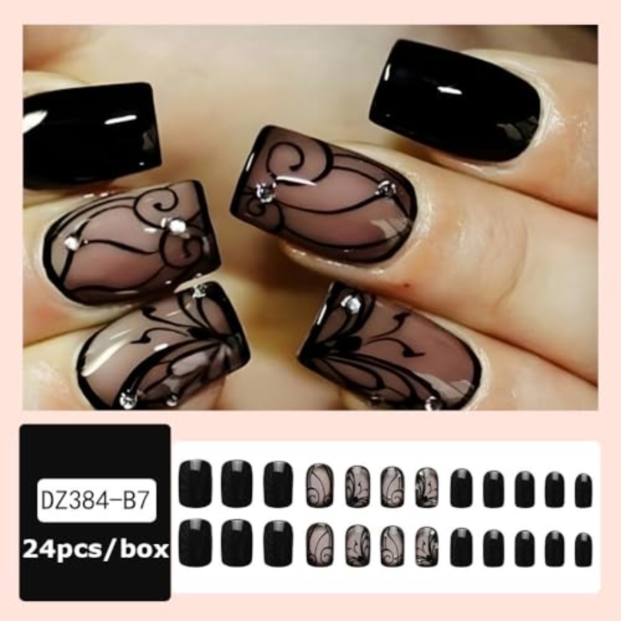 Full Cover Adhesive - Unhas Postiças Curtas Quadradas Nude com