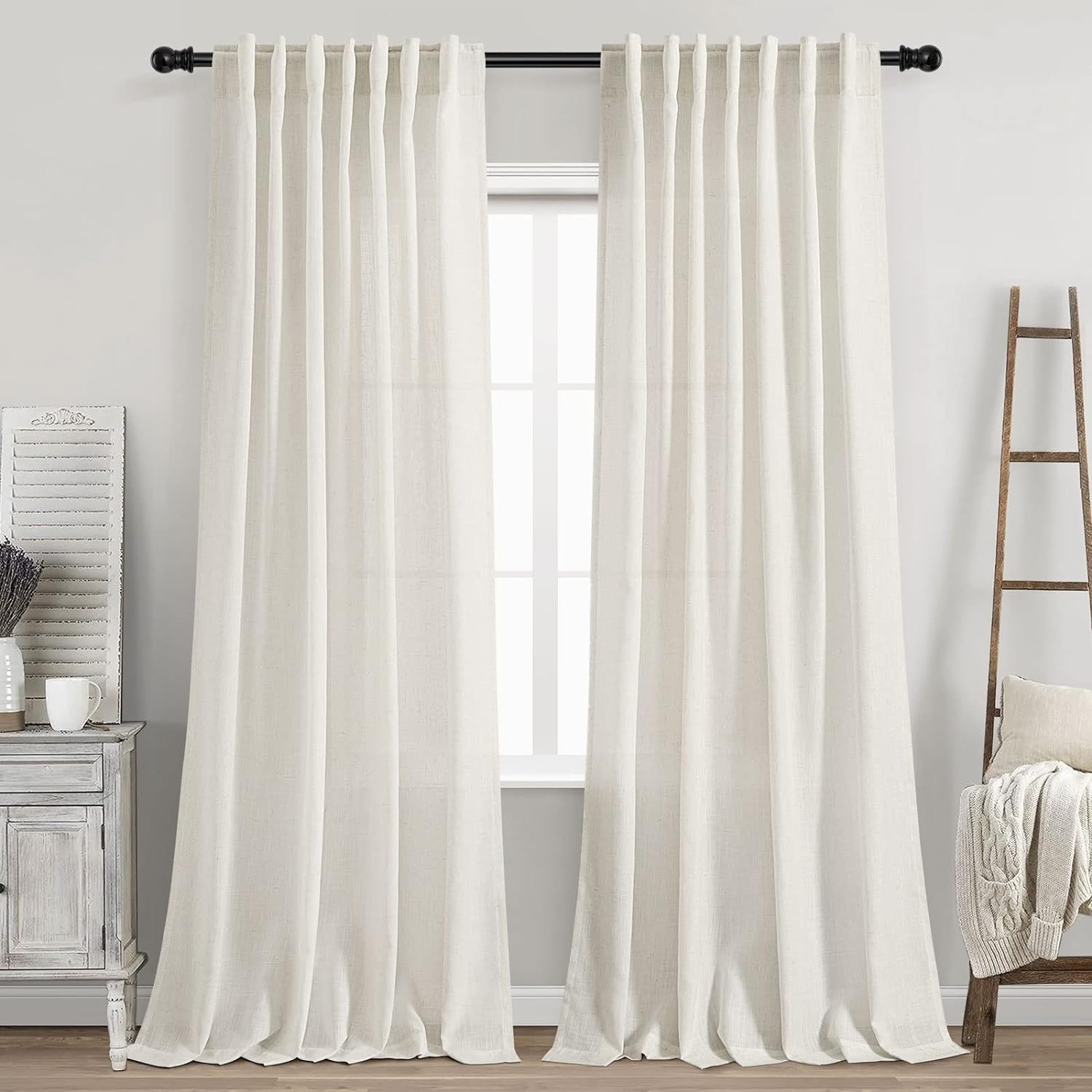 Privacy Filter 2Pack - Cortinas de Linho Creme com Abas